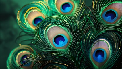 Obraz premium Colorful beautiful peacock tail ,Bright colorful feathers, peacock feather pattern background.