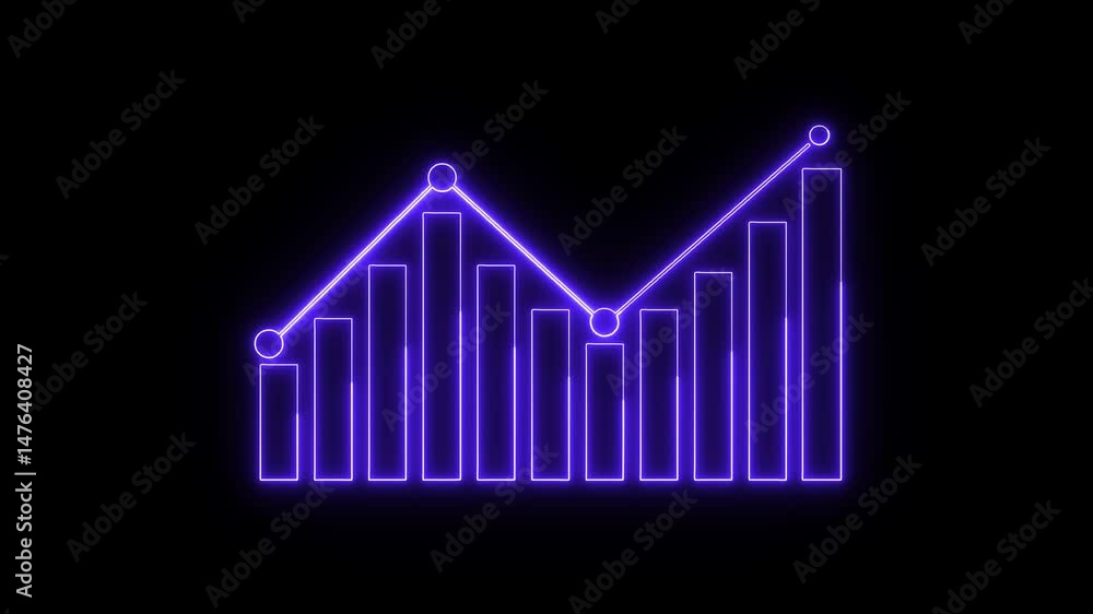 Poster glowing financial business graph. animated neon business graph showing financial data increase on a 