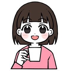 コップを持つ笑う女の子のイラスト