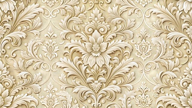 Fototapeta Elegant Cream Damask Wallpaper Design for Interior Decor