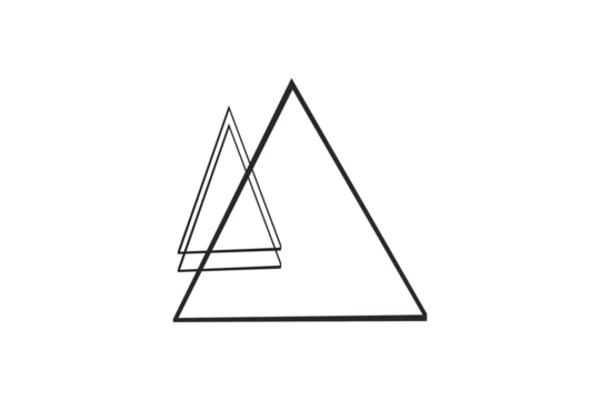 Black triangle made from paper cut into a triangle shape on a transparent background