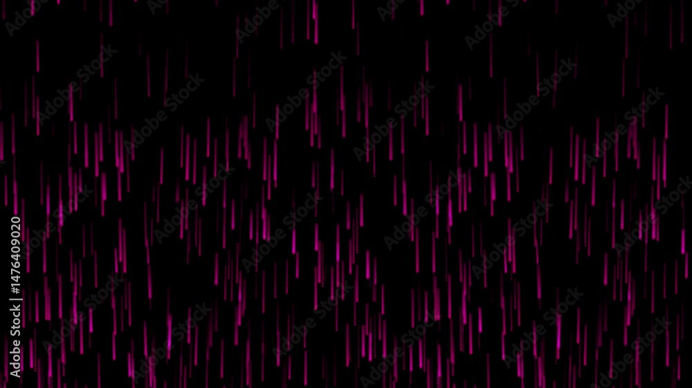 Poster Abstract pink particle rain in dynamic motion for visual effects.Abstract pink particle rain falling on black background dynamic motion graphics loop for visual effects and creative content