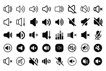Vector pack featuring sleek mute and volume icons, perfect for enhancing digital interfaces. Ideal for audio controls and media applications