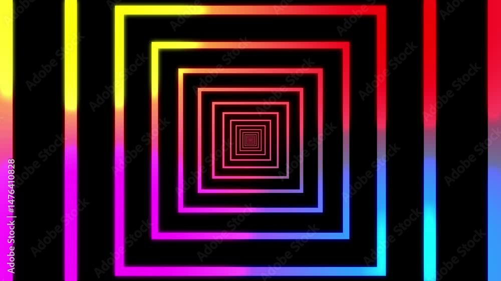 Aufkleber neon tunnel of colorful squares animation.animated neon tunnel of colorful illuminated squares perfe