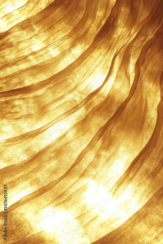 Poster abstract golden fabric waves with light shining through in a close up view creating a warm and invit