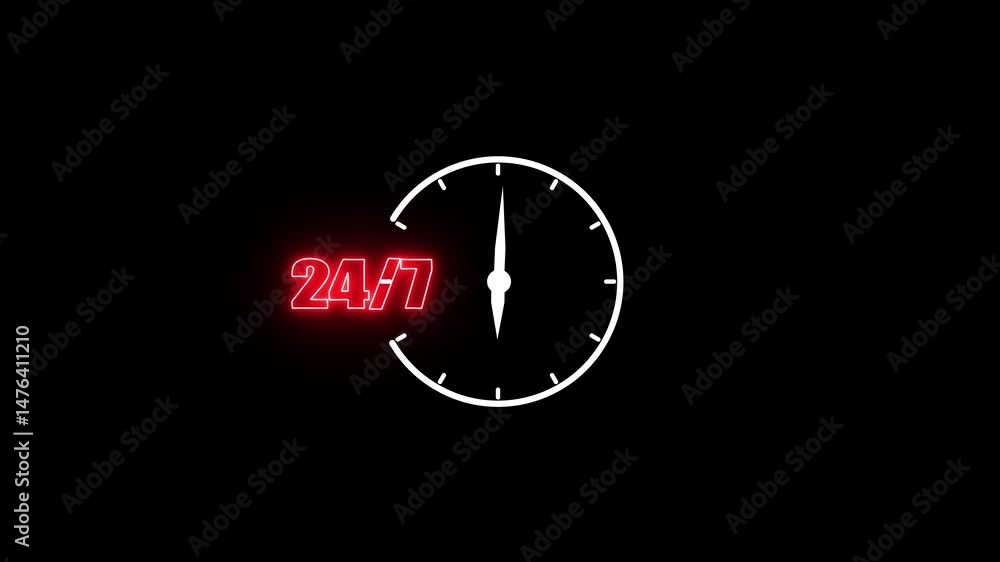 Poster Availability concept with 24/7 clock graphic.24/7 availability concept with clock graphic for always on support service and around the clock assistance imagery.