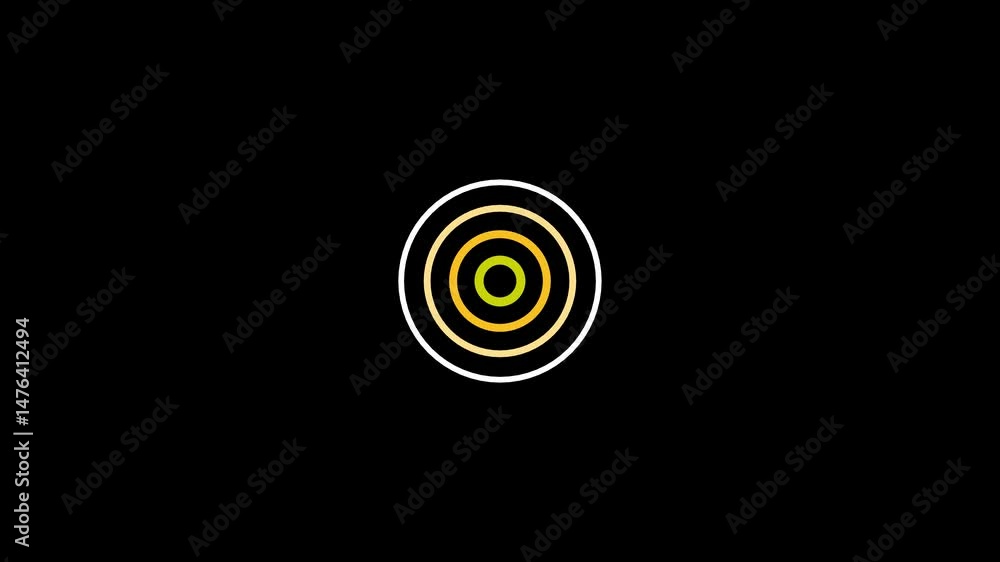 Poster radio waves looping animation showing diffusion and digital signal spread on black background. circl