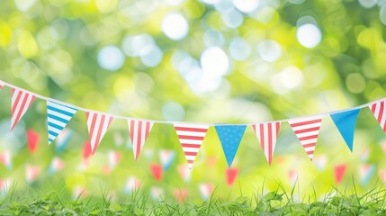 Flag Day Natural Background: Red Flags Merge with Wilderness, Spreading an Ecological Scroll Co - painted by Mountains, Rivers, Plants and Flag Passion