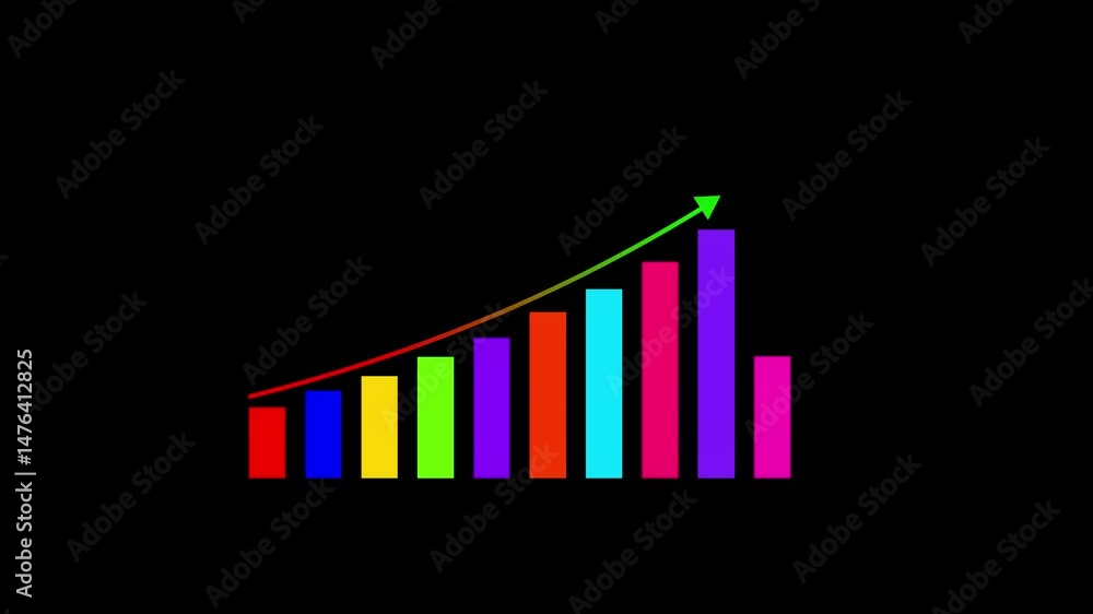 Poster vibrant bar chart with arrow indicating upward trend. animated bar chart showing upward trend and fi