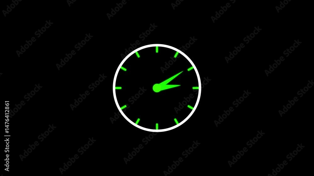 Poster animated green clock face with smooth ticking motion.green clock face animated on black background r