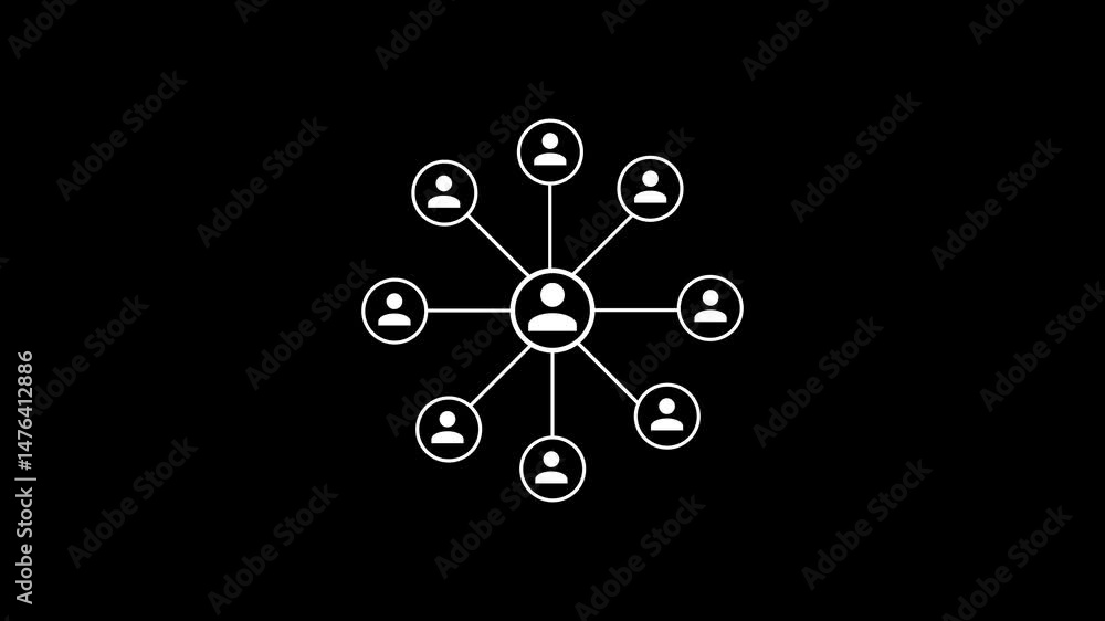 Poster Networking and connection visualization with central focus on black background.Visual representation of networking and connection.