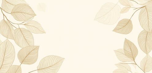 vintage leaf pattern with thin lines on beige background, elegant retro wallpaper design