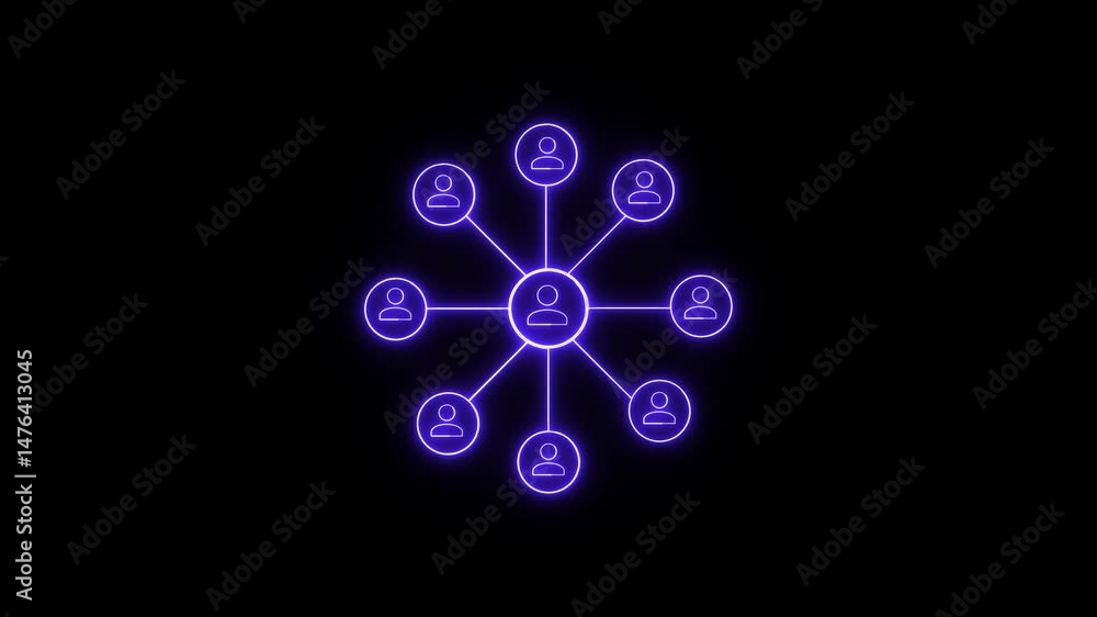 Poster neon network with glowing connections displayed.animated neon network showing connections concept on
