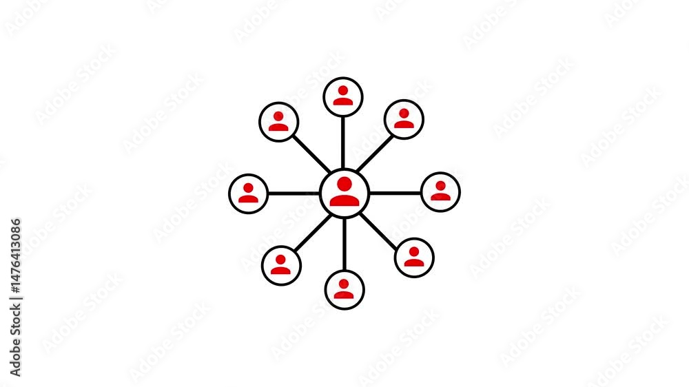 Poster central figure connected to multiple individuals representing teamwork.illustration depicting a cent