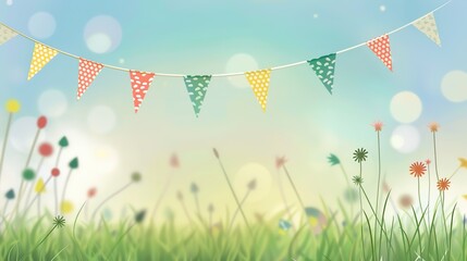 Flag Day Natural Background: Red Flags Merge with Wilderness, Spreading an Ecological Scroll Co - painted by Mountains, Rivers, Plants and Flag Passion