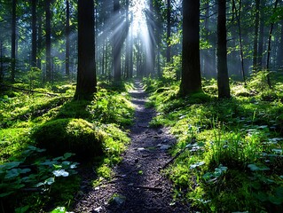 Fototapeta premium Sunbeams Forest Path (1)