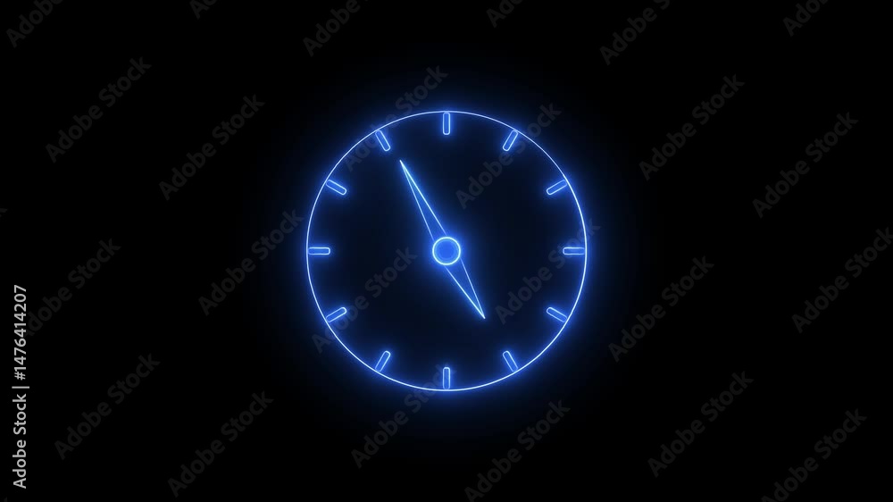 Poster Neon glowing compass animation for directional navigation.Glowing neon compass animation displaying directional navigation against a solid black background in digital interface