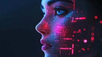 AI assistant projecting real-time data statistics using holographic visualizations, cyber-tech concept