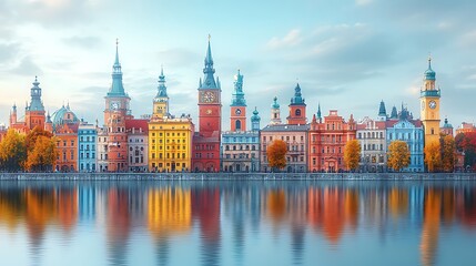 Obraz premium Vibrant architectural skyline near waterfront high resolution picture