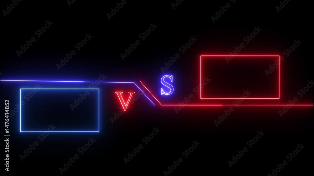 Aufkleber template featuring glowing boxes and letters in dynamic design.neon vs comparison template with glow