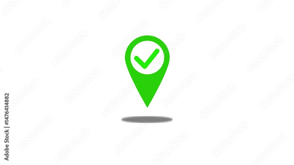 Poster animated location pin with green checkmark symbolizing confirmation and validation.green checkmark w