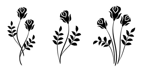 Set Floral ornaments with rose flowers. Graceful decorative elements clipart for decor and text greeting or invitation card design.