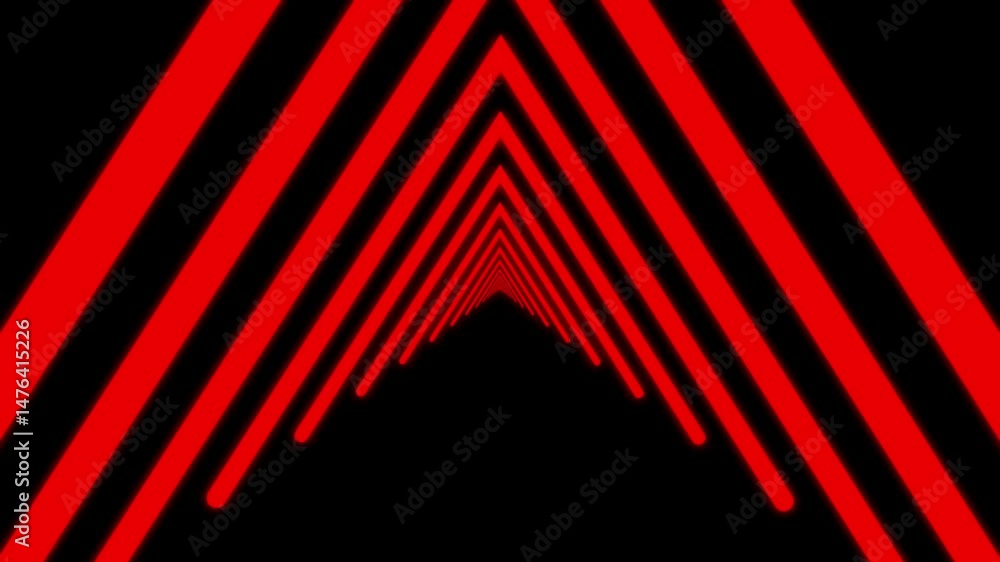 Poster animated abstract red geometric lines tunnel through dark space for modern background visualizations