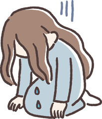 Hand drawn illustration of a sad woman crying and feeling depressed