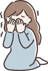 Hand drawn illustration of a sad woman crying and feeling depressed with her hands on her face