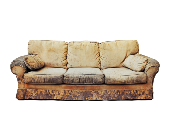 Faded,  worn  couch