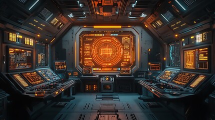 Fototapeta premium Spacecraft navigation room showcasing futuristic technology high resolution picture