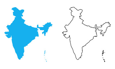 India country map. Map in various outline and blue silhouette styles
