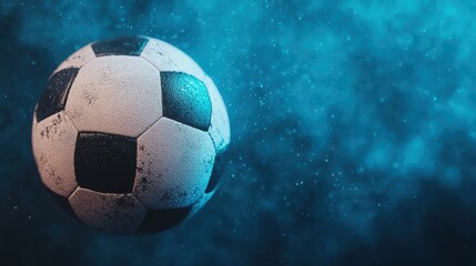 Naklejka premium Dynamic Soccer Ball in Motion with Dramatic Lighting and Smoke Effect Background