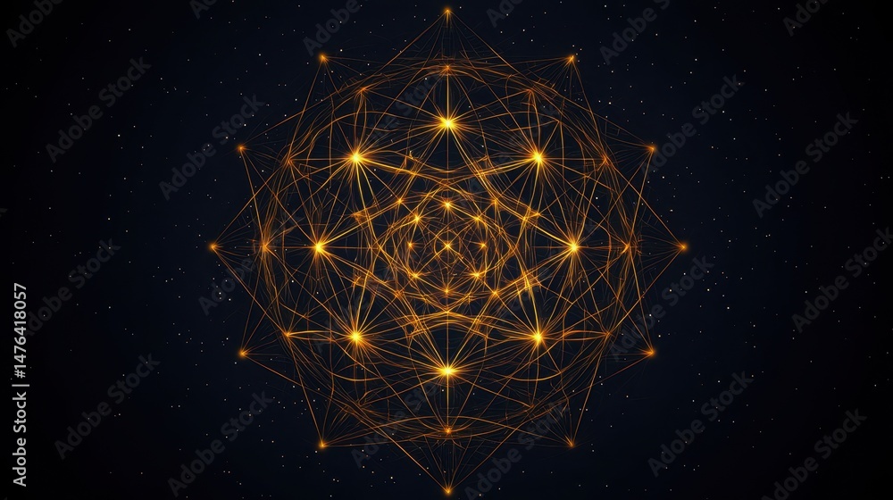 Aufkleber abstract geometric pattern with glowing lines and stars on a dark background for technology and crea