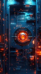 Obraz premium Intricate digital circuit board with glowing center.