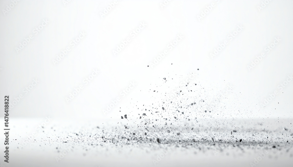Poster a cloud of fine particles disperses on a smooth surface, creating a dynamic visual effect against a 