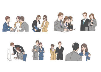 良い関係性を築いている若いビジネスマンのチームのイラストセット