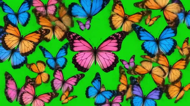 colorful butterflies on a green background