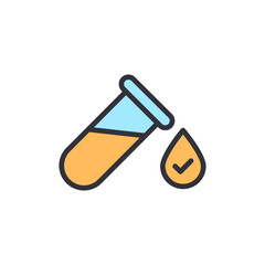 Laboratory Test Tube With Valid Check Mark In Droplet On Transparent