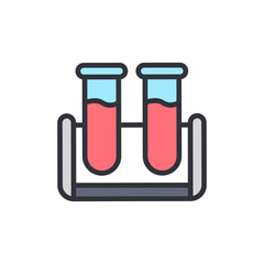 Two Test Tubes With Colorful Liquid In A Laboratory Stand