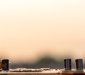Abstract, Close up at electronic circuits, we see the technology of the mainboard, which is the...