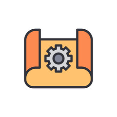 Illustration Of A Blueprint With A Gear For Engineering Or Mechanical Design