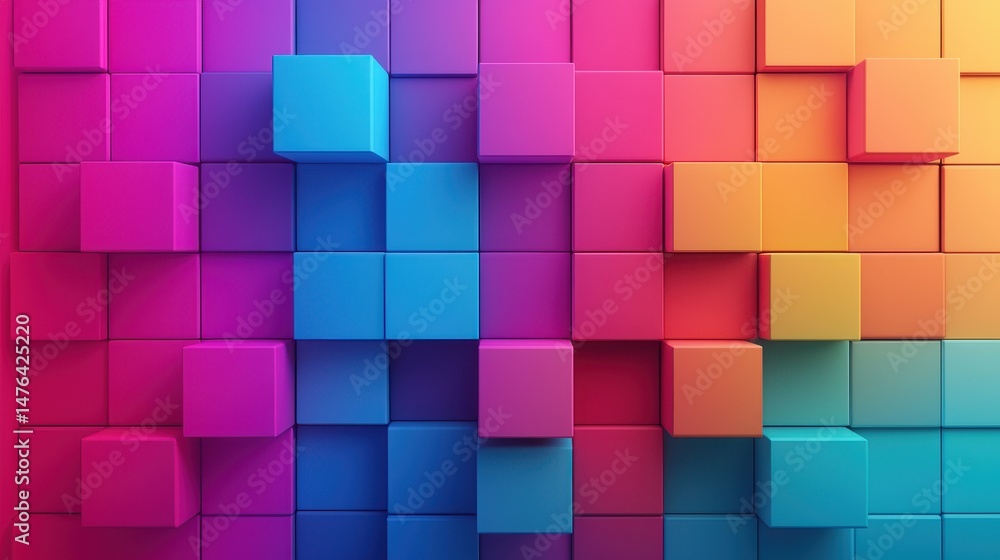 Poster colorful 3d cubes in gradient arrangement creating modern abstract background for design purposes