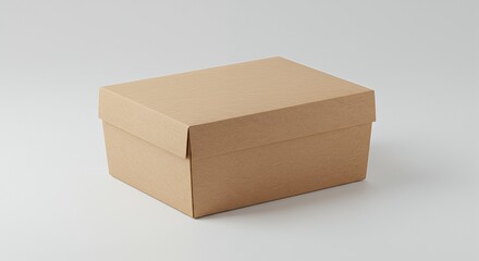 Isolated Brown Cardboard Box with Lid on Neutral Background for Storage