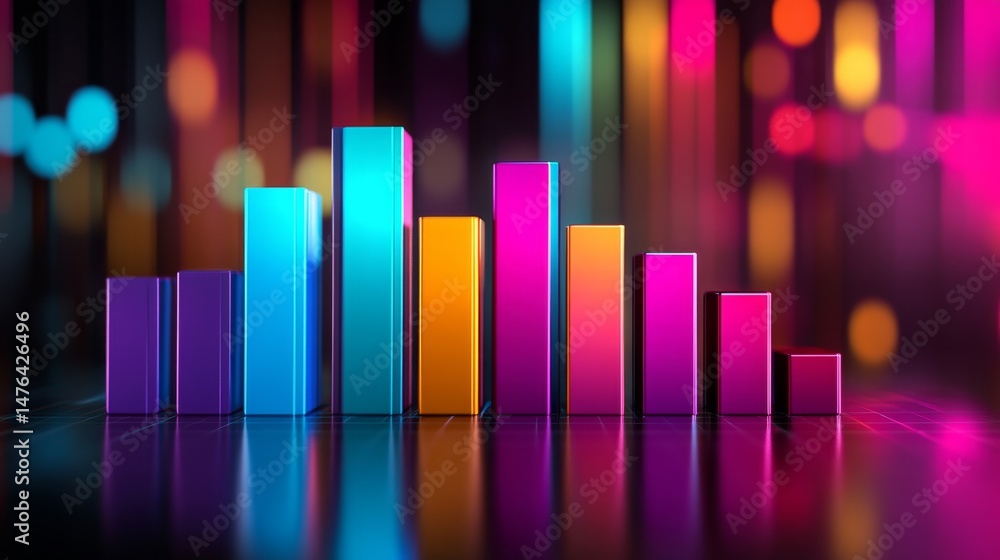Aufkleber colorful d bar chart with evenly spaced bars and soft ambient lighting, set on a minimal surface
