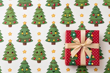 Naklejka premium Cheerful Cartoon Christmas Pattern