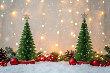 Fototapeta premium Festive Christmas Scene with Snow and Lights