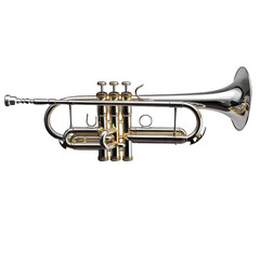 Obraz premium trumpet, silver and gold musical instrument on white background.