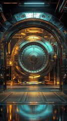 Obraz premium Futuristic vault entrance with glowing details.