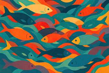 Naklejka premium Generative AI: Colorful Abstract Fish Pattern Background 